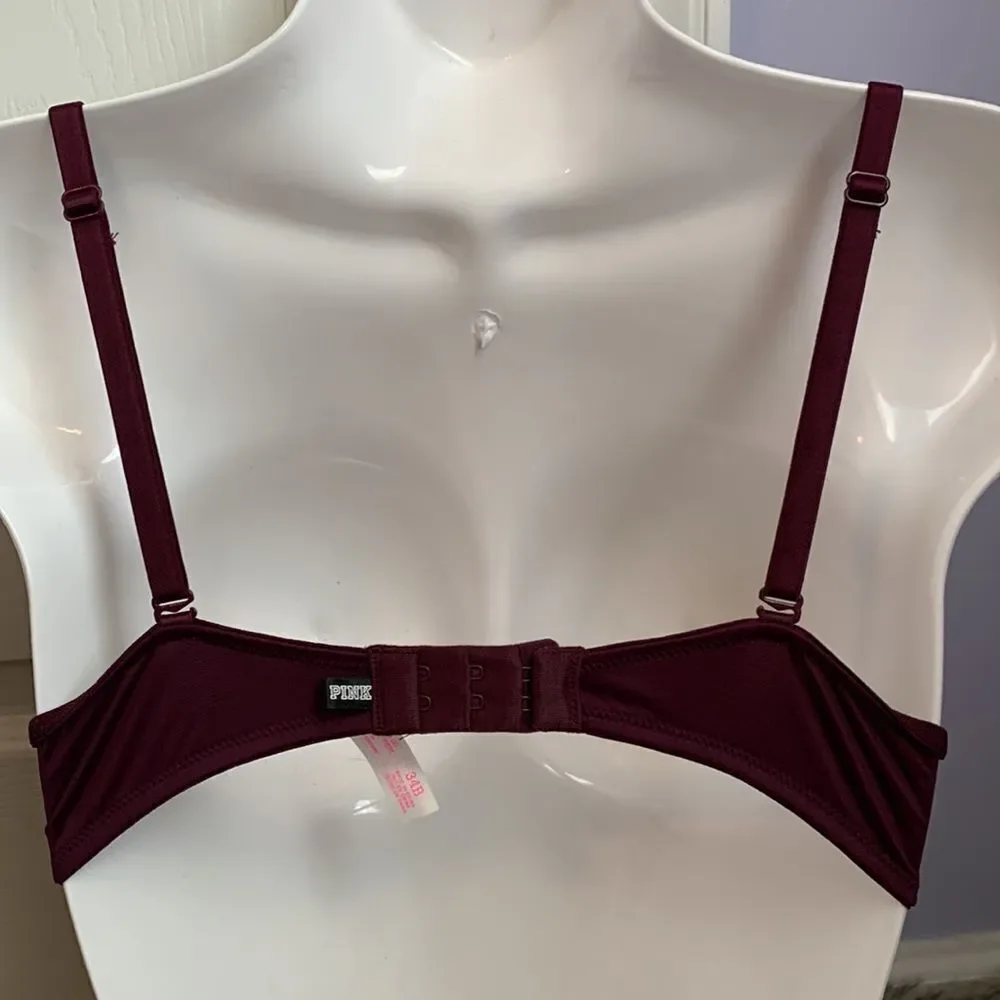 Victoria’s Secret PINK Wear Everywhere Super Push-Up Bra 34B Burgundy - Picture 5 of 12